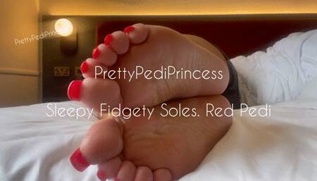 Tired Fidgety Meaty BBW Soles Lay In Bed With Red Pedi