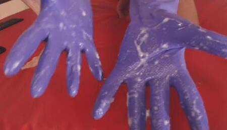 Huge Cumshot with Purple Gloves