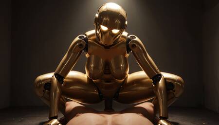 Golden Sex Robot Gets Tested  By A Big Black Cock And Receive Cum Inside - AI Porn