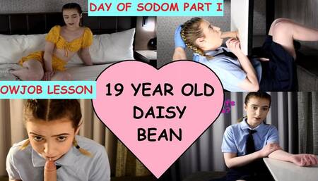 Nervous TEEN newbie Daisy Bean learns to suck cock from a dirty old man DAY OF SODOM PART 1