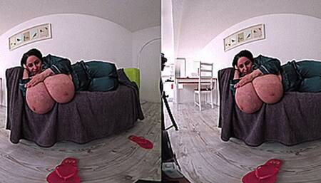 VR180 3D - Alice Big Tits in a satin Turquoise Pyjama (Clip No 2754 - 4K mp4 version)