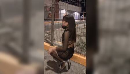 Tranny in Front of a Porn Restaurant