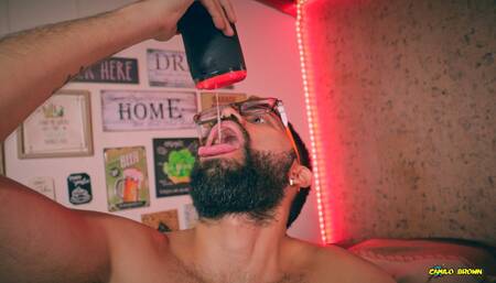 POV From Under Camilo Brown Fucking His Fleshlight Cums Inside And Swallows His Own Load
