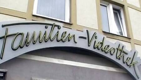 A sexy blonde German babe rides three dicks in the sex shop