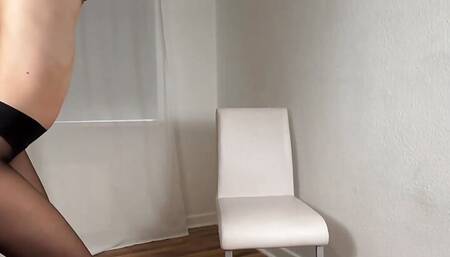 Asian Striptease in Pantyhose & High Heels Ends in Squirt