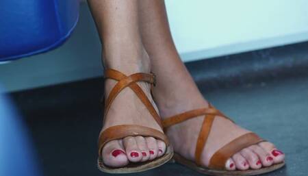 Sandals feet fetish close-up, sexy feet