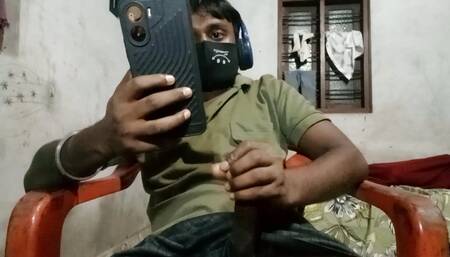 Indian man showing big dick on video call masterbating