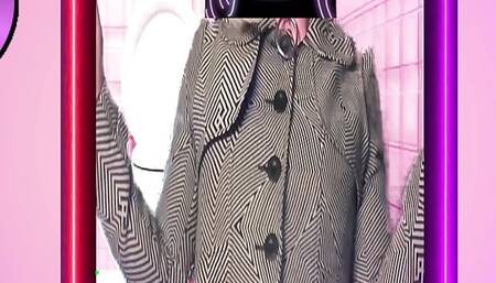 Ophelia rides her dildo with this jacket with big slutty buttons