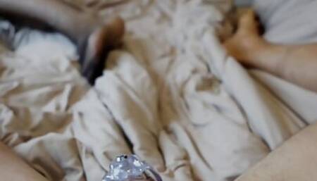 Locktober - Cage 6: Hot Girl teases Neighbour in Chastity cagewith her feet in Fishnet Pantyhose