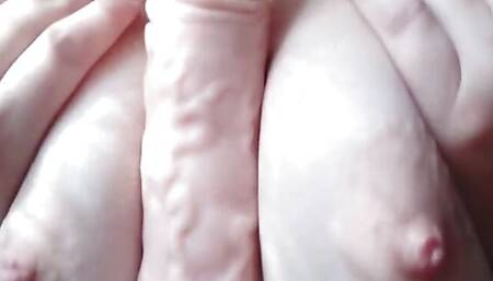 Hot Busty MILF Plays with Hard Nipples and Jerks Big Dildo with Her Big Natural Tits - Solo Masturbation