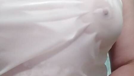 Big beautiful natural tits. Playing with my big boobs in the bathroom