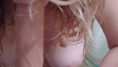 Wet college girl gently sucks dildo