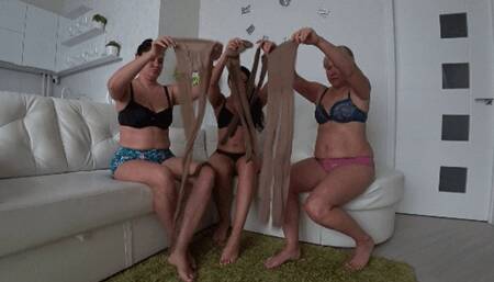 3 girls put on nylon and masturbate with pantyhose d