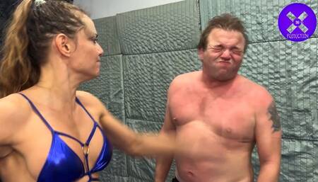 XENA WRESTLING Extreme domination by slapping , ballbusting and foot worship