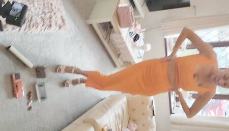 GIANTESS Charn crushes buildings, small cars a train coach and a Plymouth car in chunky white high heels full body view feet foot toy car crush