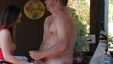 Busty babe peggs her handyman after not doing his work