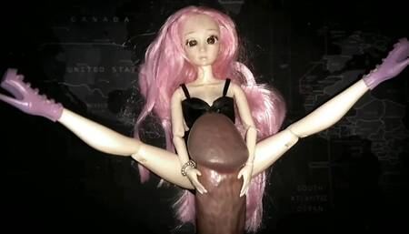 My big cock cums on the chest of a cute doll.