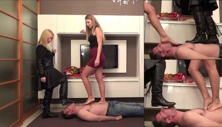 Goddesses Kalypso & Gabriella - Trampling the boot and foot licker - REMASTERED