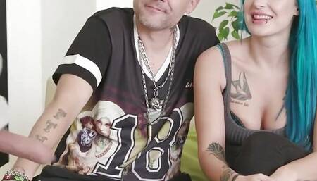 Sexy Tattooed Wife Alexxa Vice Rides a Stud's Dick Next to Her Hubby