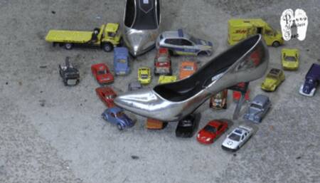 Metal Cars crushed under metal Heels
