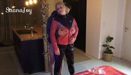 Nice fuck with shiny adidas jackets