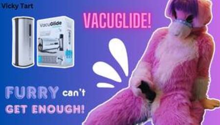 Pink furry Vicky Tart CANNOT GET ENOUGH of VacuGlide.