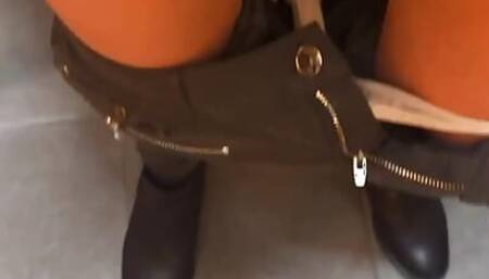 Virgin fingering her tight wet pink tight pussy in a public toilet in a shopping mall