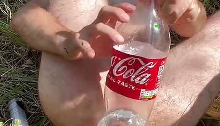 Outdoor Anal Play with Bottle Full of Water Cocacola