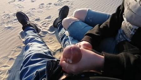 POV Handjob On The Beach