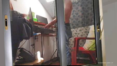 Neighbor jerking through window CUMSHOT