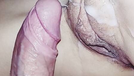 Fucking very wet teen pussy close up and creampie her