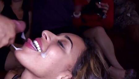 Wild party with group of girls having a great time with male