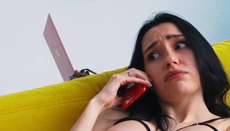 Girl with Big tits Cheated Husband with a Lover while Talking on the Phone