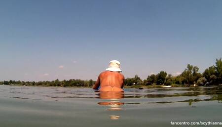 naked bathing in the lake with pussy flashing