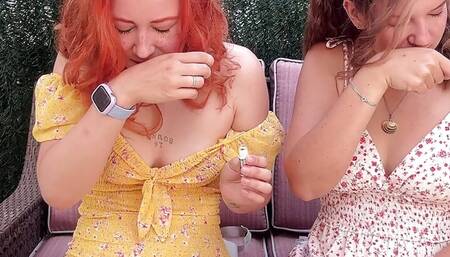 My friend and I sneeze and laugh. Sexy Lesbians