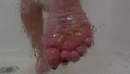 Caught you spying on My feet in the shower, Now you're the one getting wet