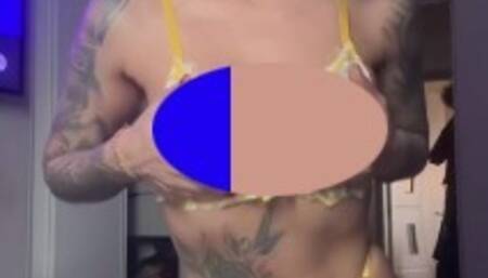 Playing my big boobs baby.