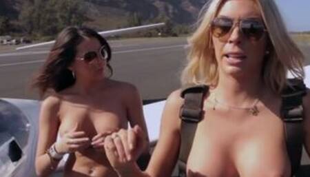 Nude badass babes take a fly on a glider