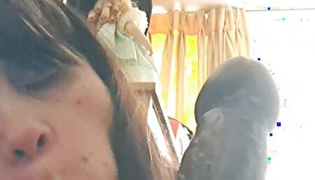 Wife shows off deep dildo sucking