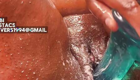 Chocolate Oiled Ebony BBW with Big Ass Fucking Creamy Pussy