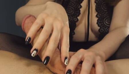 Vertical Version - Sensual handjob with spooky cute ghost nails for Halloween