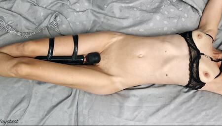 Tied a Magic Wand to her leg to control her orgasm