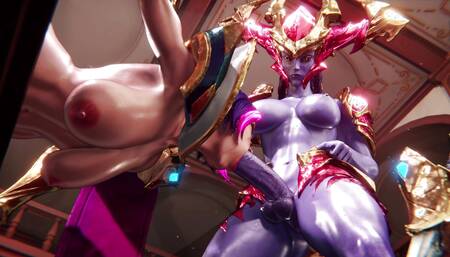 3D Futanari Lol Shyvana Fucks Fiora in Her Mouth and Pussy