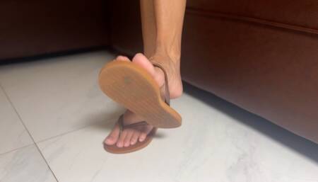 Get Your Tongue And Worship My Feet In Flip Flops While I Watch TV After Long Walk - WMV