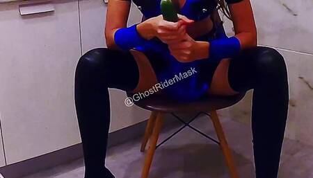 Policewoman uses her cumming strapon and cucumber