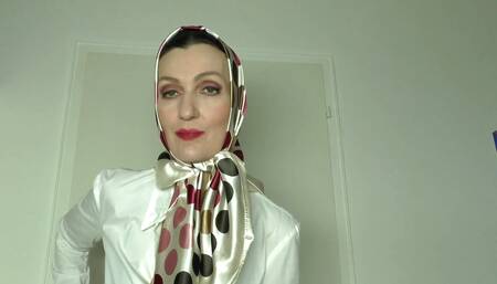 Satin Scarf Satin Headscarf Fashion Show Clip and JOI