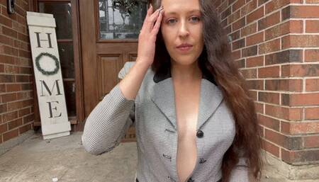 Sexy Goddess D Smoking Marlboro Red 100 in Open Coat Showing off Perky Titties