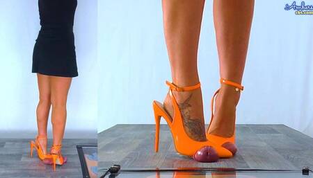 Squeezing His Cock & Balls Under My Tangerine Slingback Heels - Split Cam 1 - 96SPC1