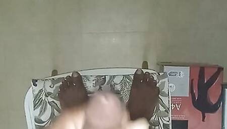 Jim masturbates and explodes lots of cum on the table and floor