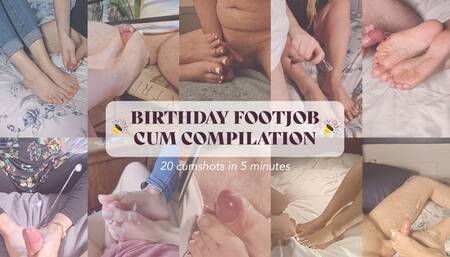 BIRTHDAY FOOTJOB CUM COMPILATION - 20 footjob and toejob cumshots, and cum on feet!